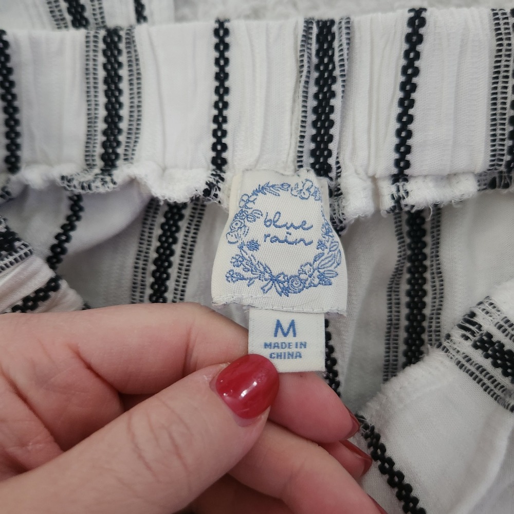 Blue Rain Womens Striped Wide Leg Cropped Pants Black White Linen Blend Medium‎ - Picture 2 of 8